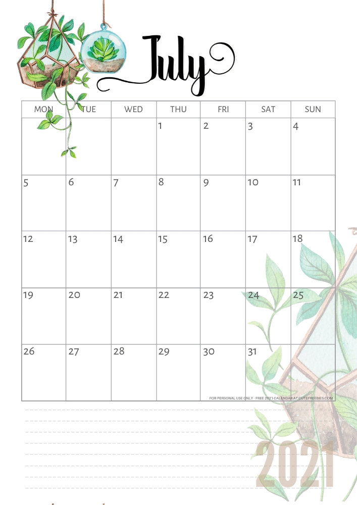 July-2021-Calendar-Plants - Cute Freebies For You February To July 2021 Calendar