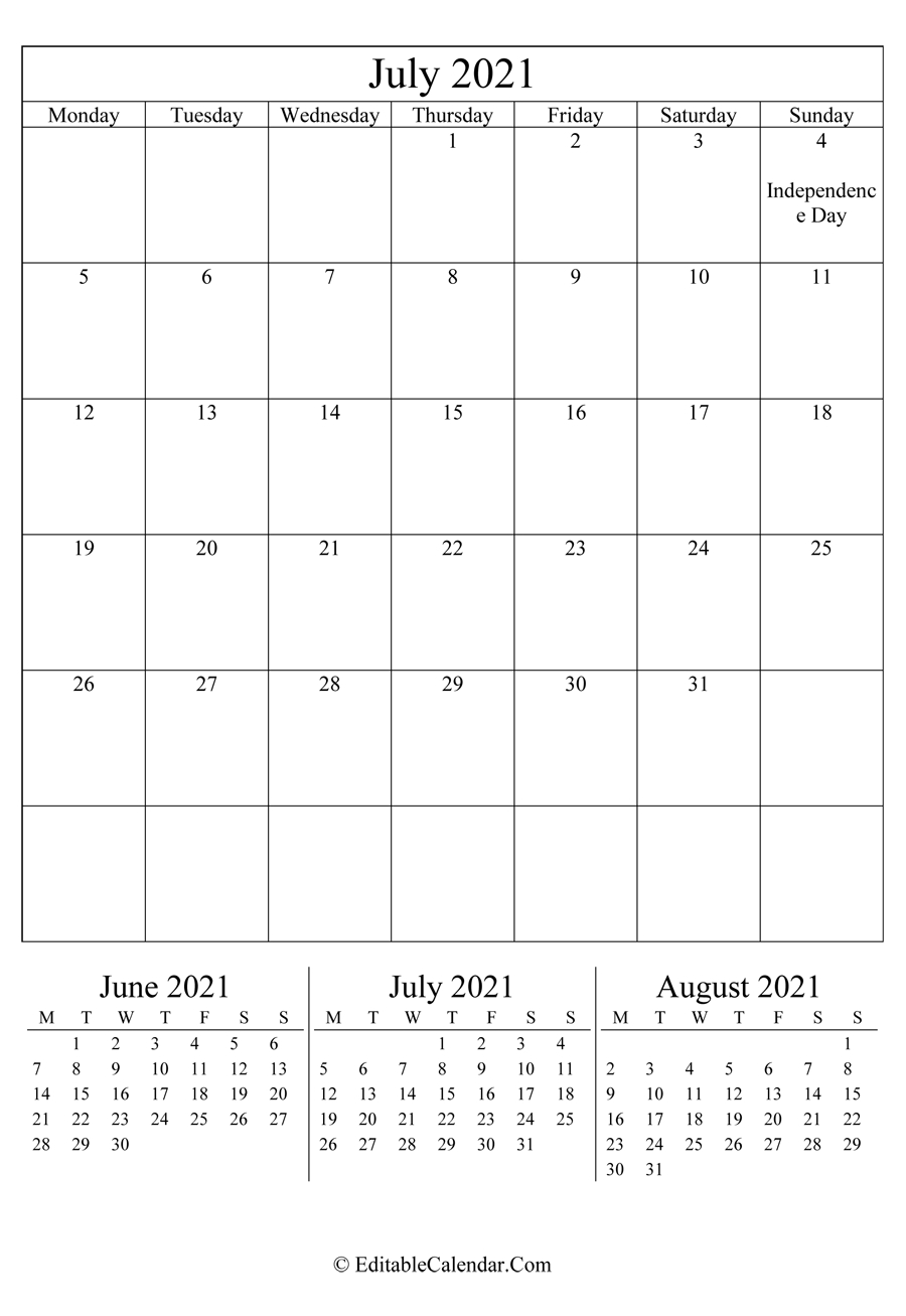 July 2021 Calendar Templates Editable July 2021 Calendar