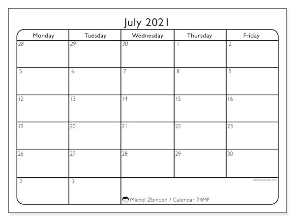 July 2021 Calendars - Michel Zbinden (Ca) General Blue July 2021 Calendar