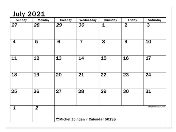 July 2021 Calendars &quot;Sunday - Saturday&quot; - Michel Zbinden En General Blue July 2021 Calendar