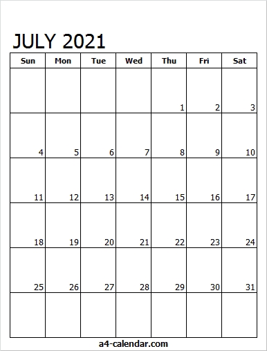 July Calendar 2021 Editable - A4 Calendar Editable July 2021 Calendar