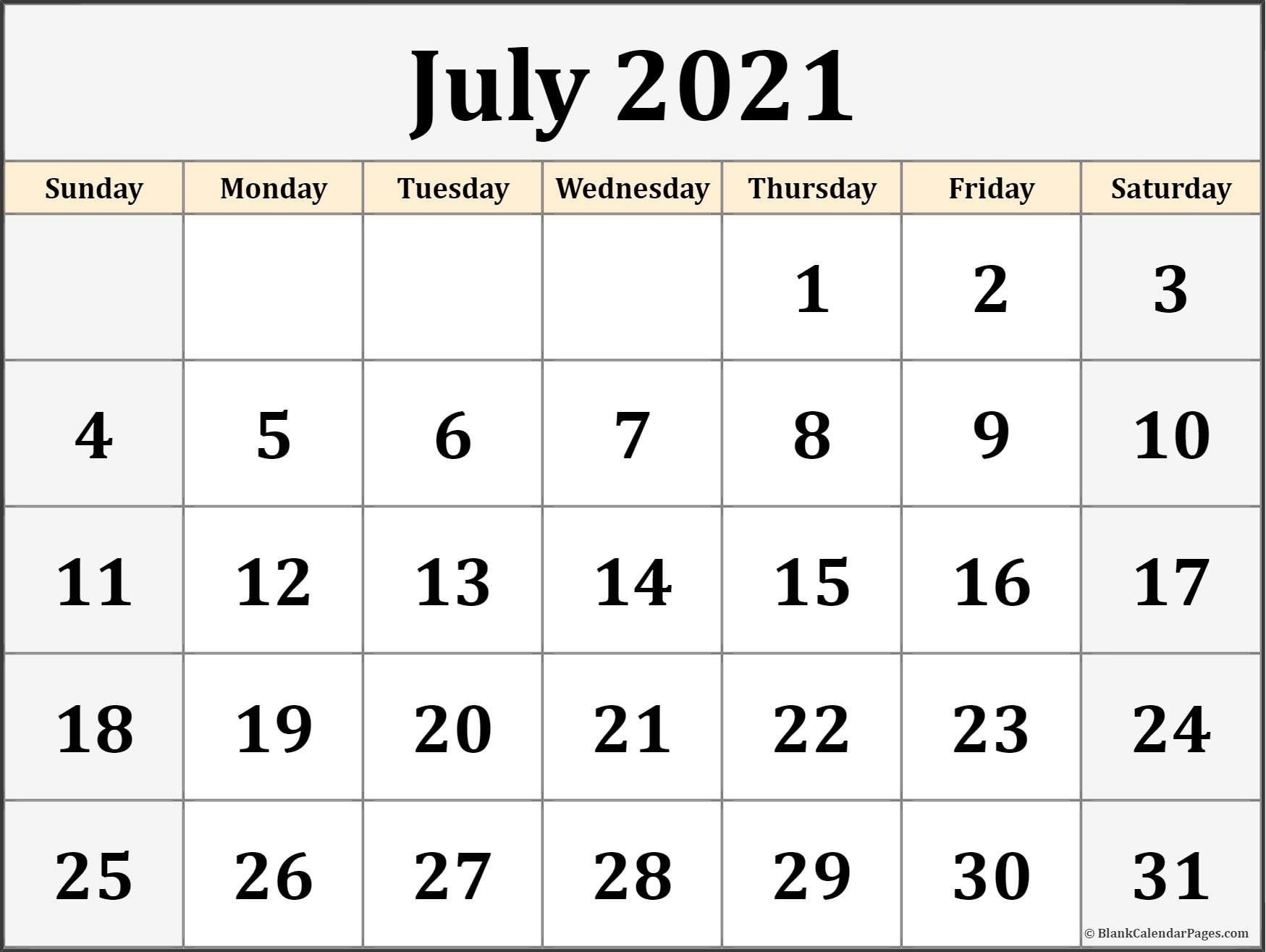 July Printable Calendar 2021 | Free Printable Calendar Free Printable Calendar July 2020 To June 2021