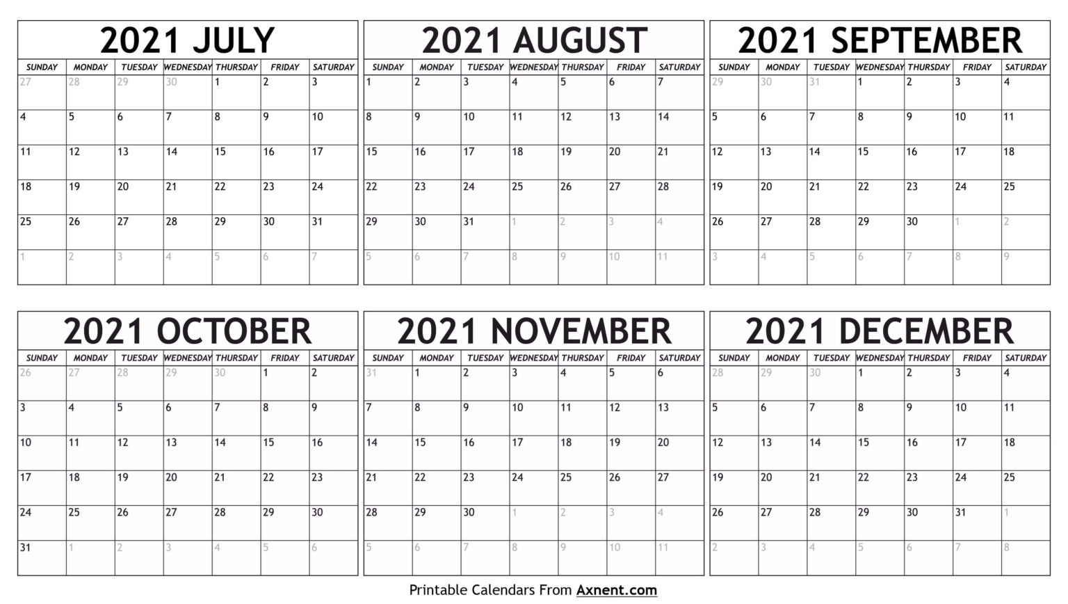 July To December 2021 Calendar Templates - Six Months December 2021 Hindu Calendar