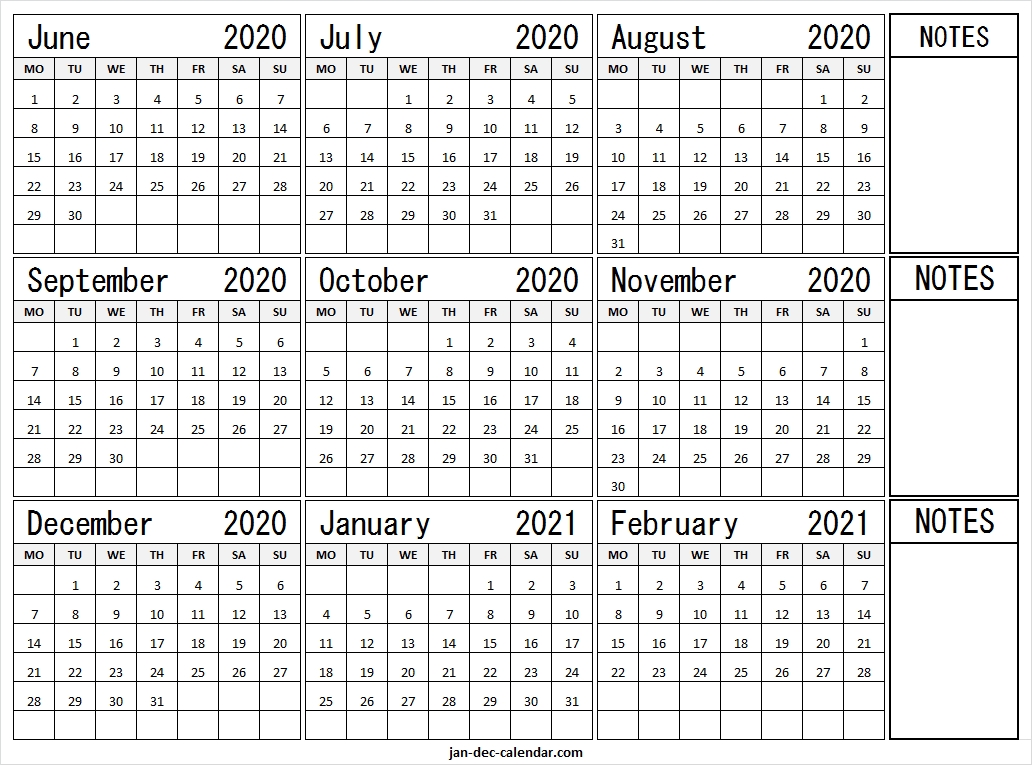 June 2020 To February 2021 Calendar Template - Free Blank Calendar Free Printable Calendar September 2020 To June 2021