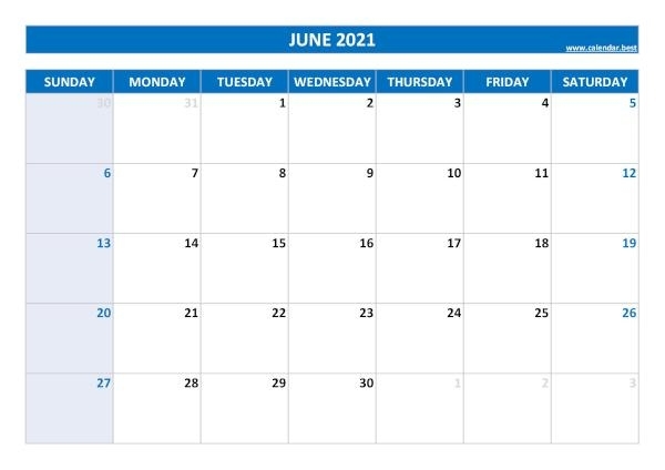June 2021 Calendar -Calendar.best Www.wiki-Calendar.com June 2021