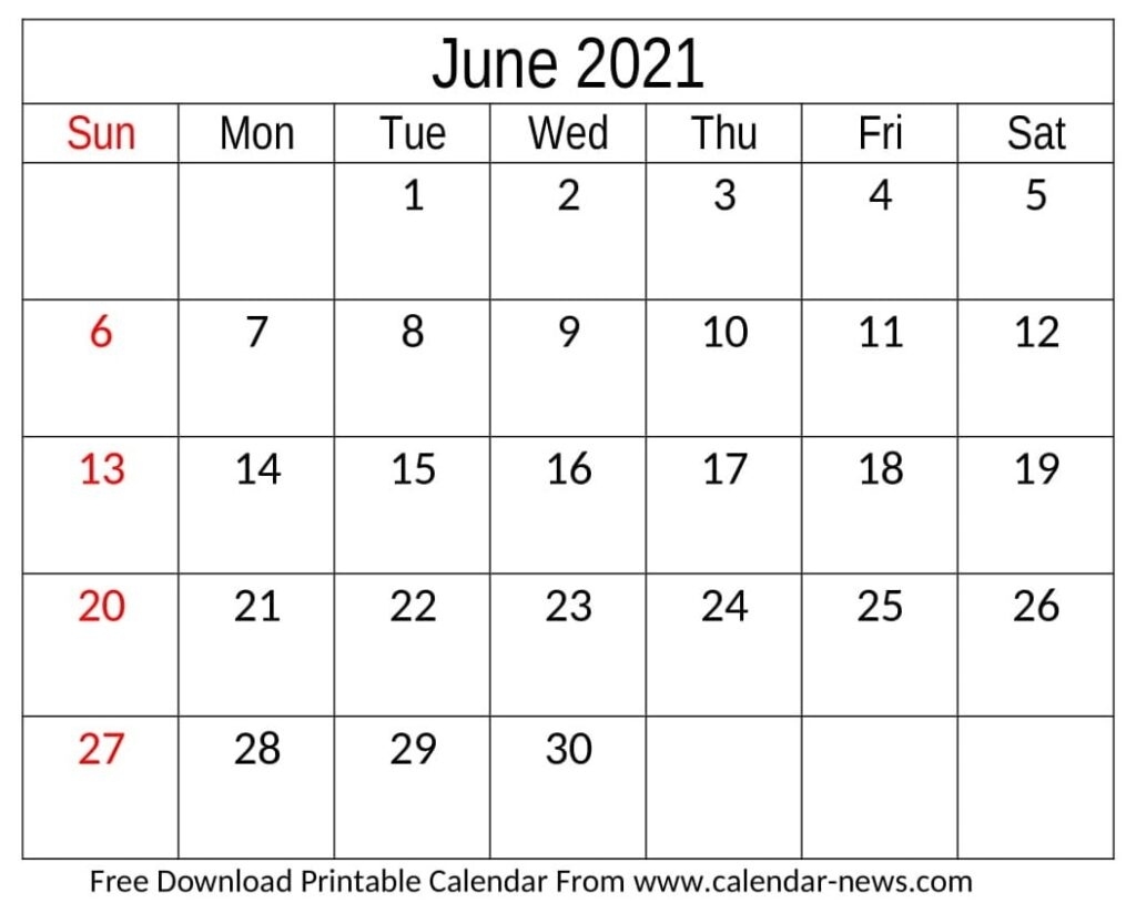 June 2021 Calendar For Blank And Floral Template | Calendar-News June 2021 Calendar Blank