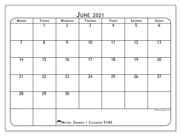 June 2021 Calendars - Ms - Michel Zbinden En Www.wiki-Calendar.com June 2021
