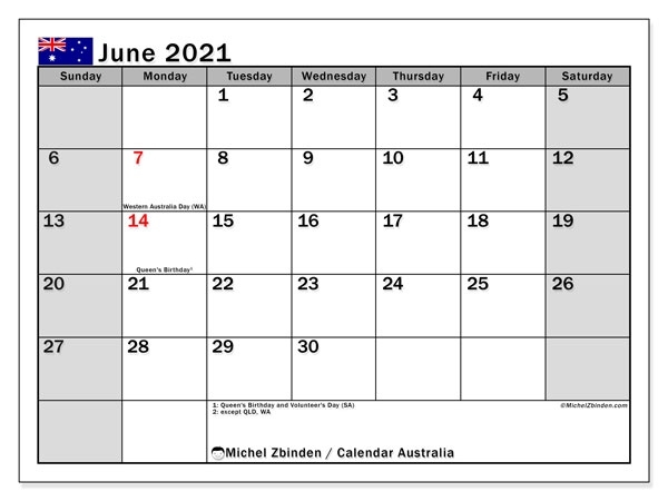 June 2021 Calendars &quot;Public Holidays&quot; - Michel Zbinden En June 2021 Calendar Australia