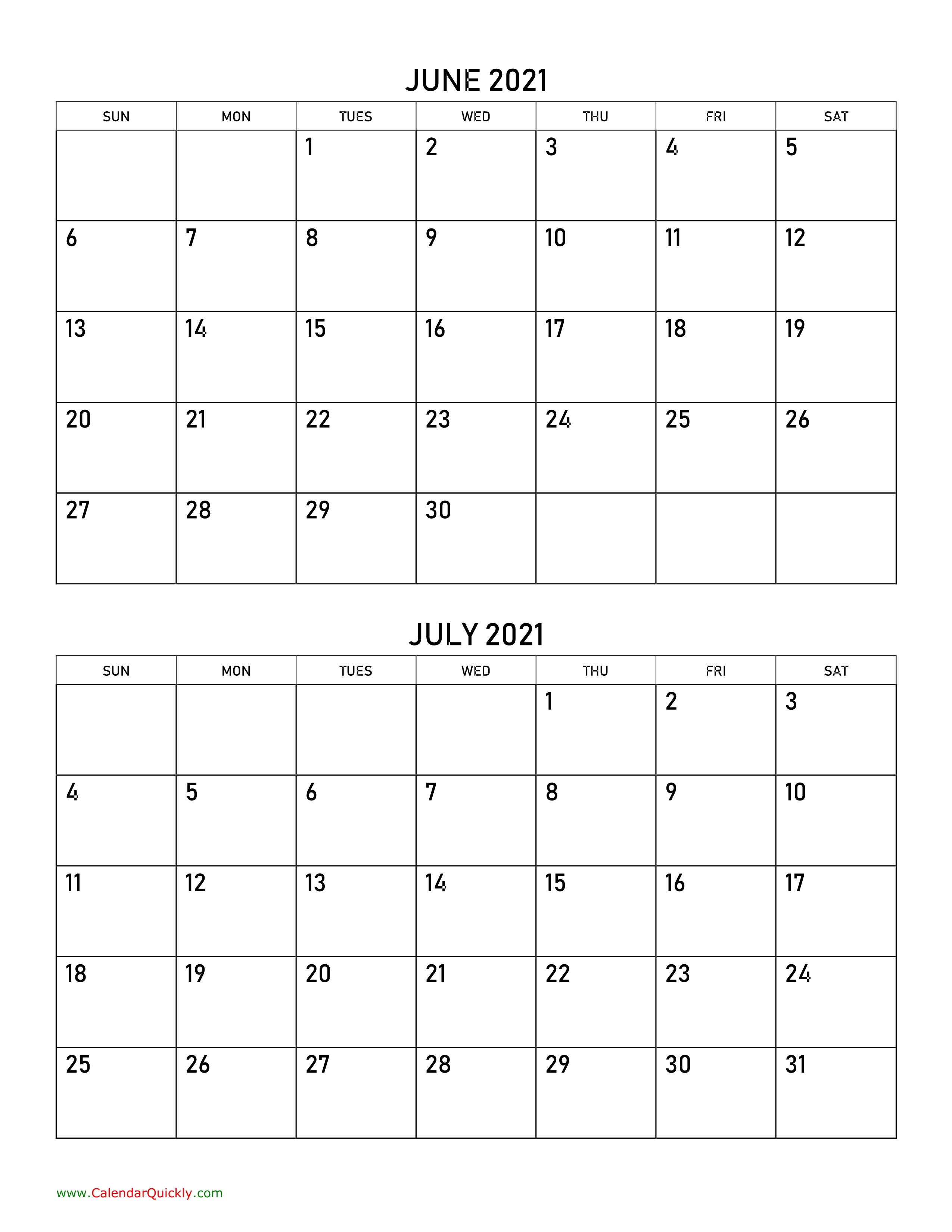 June And July 2021 Calendar | Calendar Quickly June-August 2021 Calendar