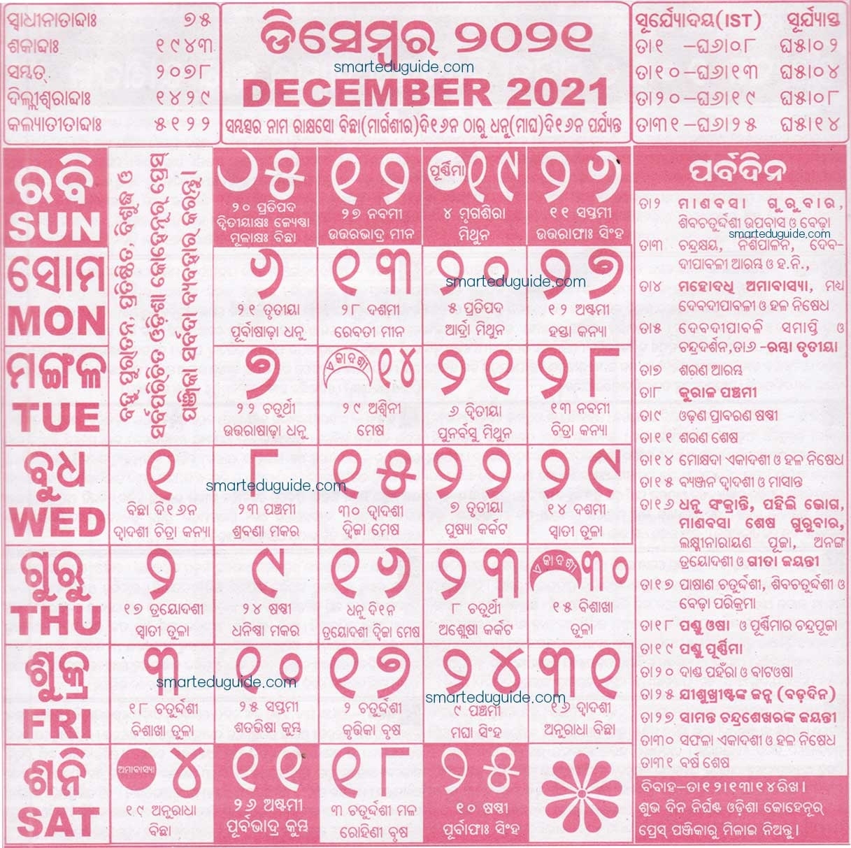 Kohinoor Odia Calendar 2021 December | Seg Odia June 2021 Calendar