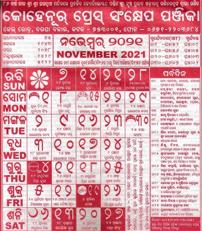 Kohinoor Odia Calendar 2021, Odia Panjika | Nijuktiodisha.in Kohinoor Calendar 2021 August