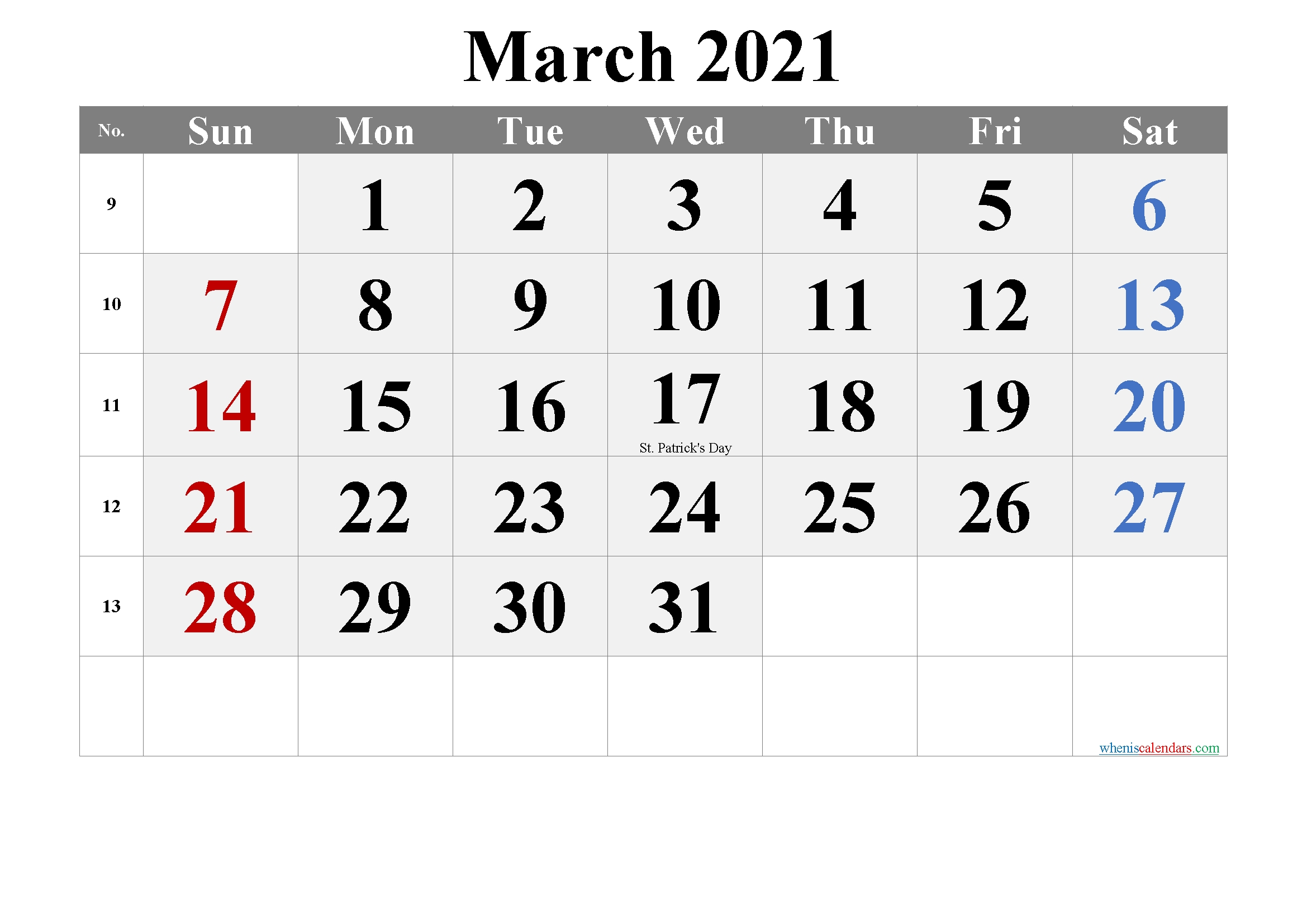 March 2021 Printable Calendar With Holidays - Free March To December 2021 Calendar