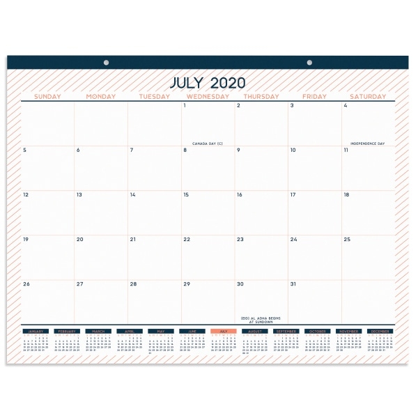 Monthly Academic Desk Calendar, 22&quot; X 17&quot;, Cantaloupe/Navy, July 2020 To June 2021, Odus1933-026 Desk Calendar July 2020 To June 2021