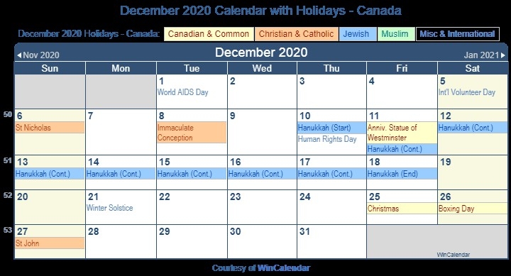 New December 2020 Calendar Canada - Calendar 2021 December 2021 Calendar Canada