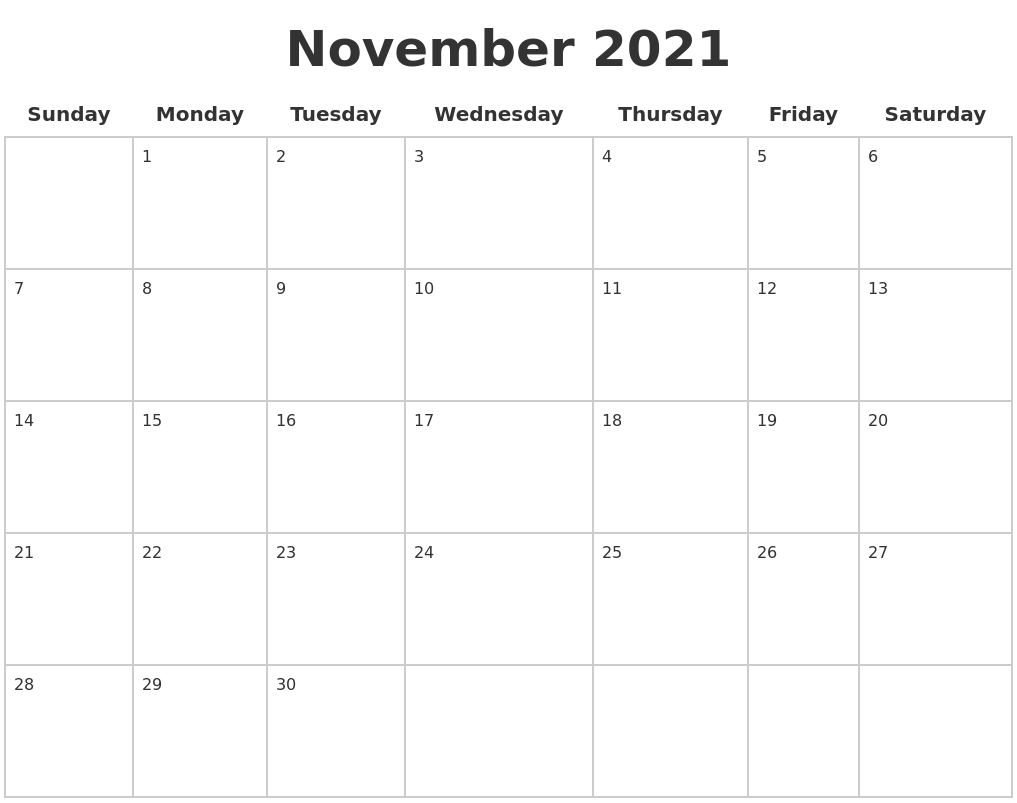November 2021 Calendar Pdf – Printable Blank Calendar Template