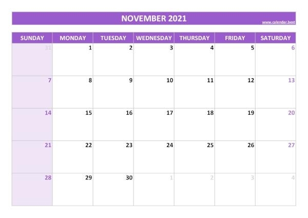 November 2021 Calendar -Calendar.best November 2021 Calendar Quiz