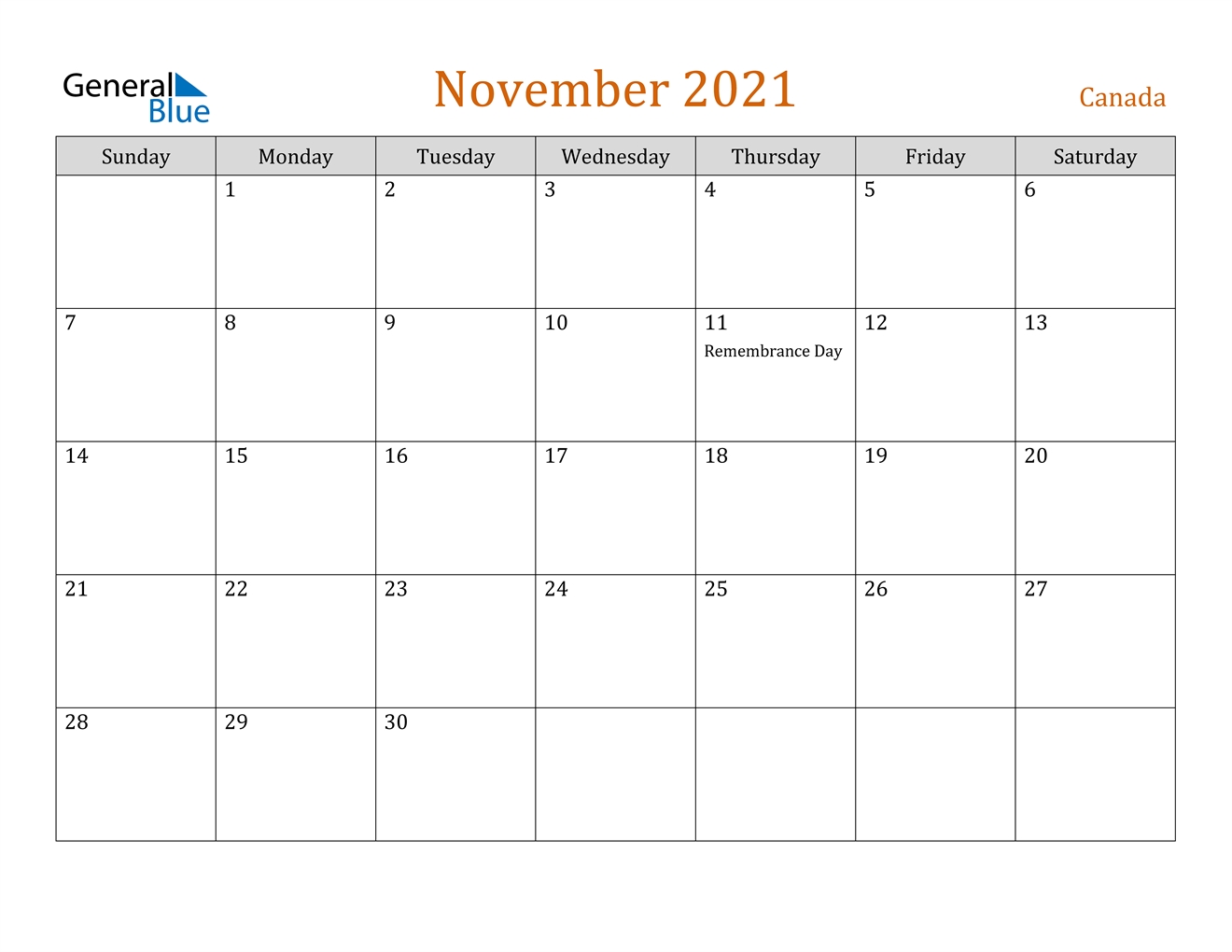 November 2021 Calendar - Canada November 2021 Calendar Pdf