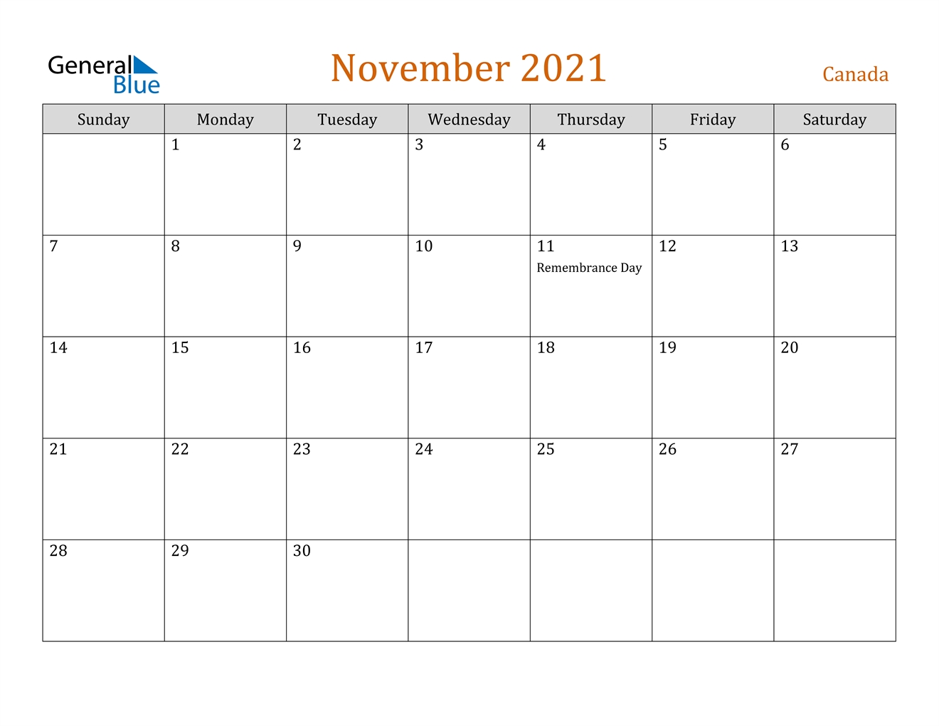 November 2021 Calendar - Canada November 2021 Calendar Quiz