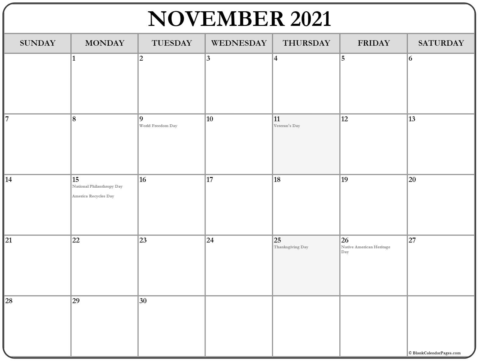 November 2021 Calendar | Free Printable Monthly Calendars November December 2020 January February 2021 Calendar