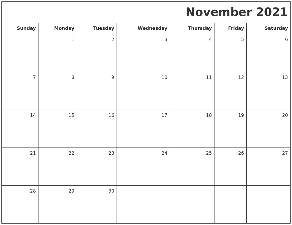 November 2021 Printable Blank Calendar November 2021 Calendar Printable