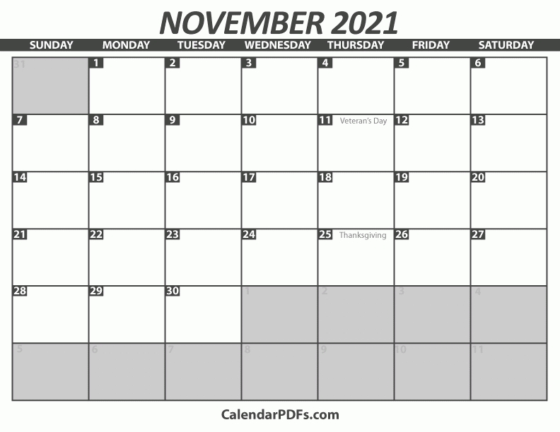 November Calendar 2021 Printable Pdf In 14 Different Colors November 2021 Calendar Pdf