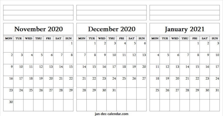 November December 2020 January 2021 Calendar - Blank Calendar 2020 November December 2020 January February 2021 Calendar