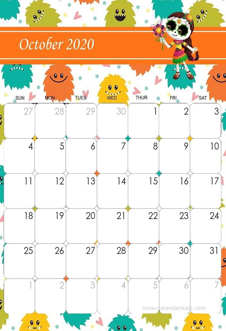 October 2020 Calendar Halloween Theme | Kids Calendar, Halloween Calendar, Cute Calendar October 2021 Calendar Cute