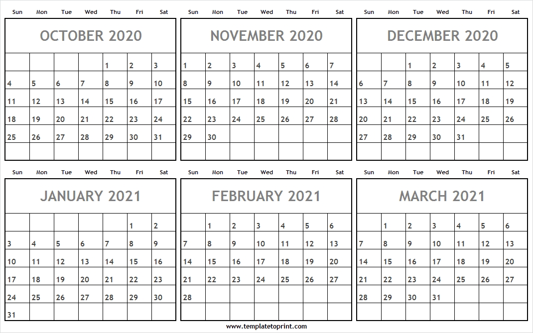 October 2020 To March 2021 Calendar Word - Monthly Planner 2020 October 2020 To January 2021 Calendar