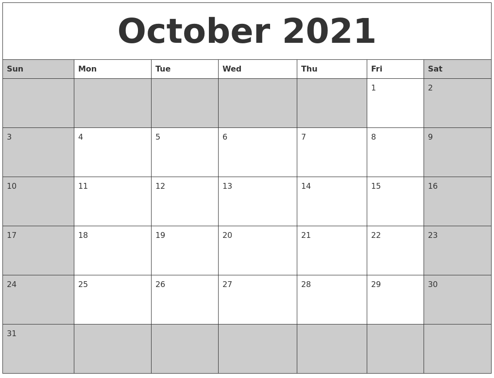 October 2021 Calanders October 2020 To January 2021 Calendar