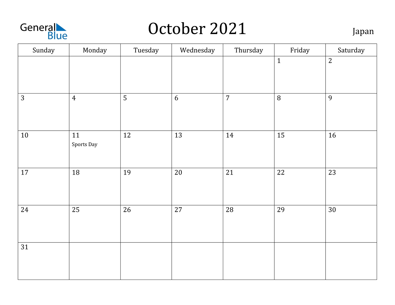 October 2021 Calendar - Japan October 2020 To January 2021 Calendar