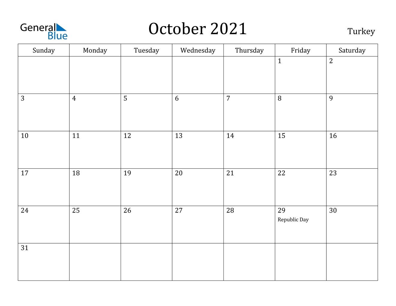 October 2021 Calendar - Turkey August 2021 Calendar With Holidays