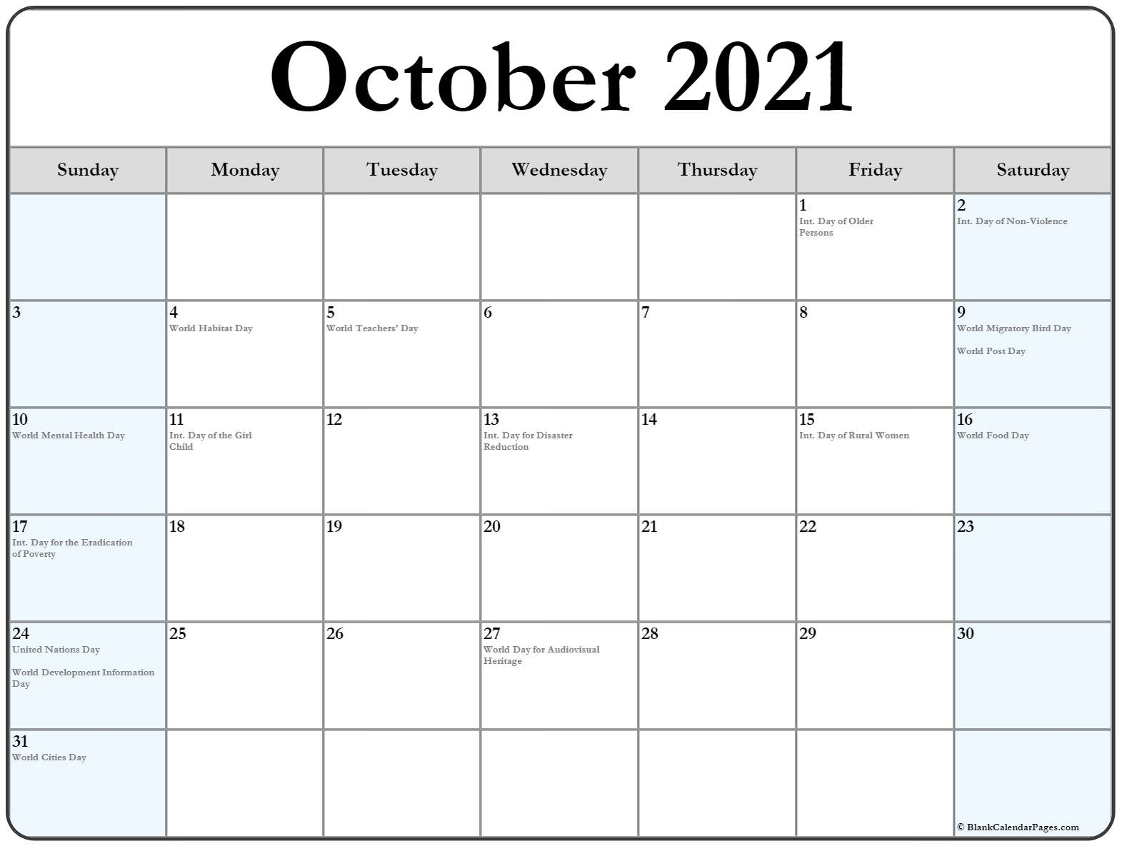 October 2021 Calendar With Holidays October 2020 To January 2021 Calendar