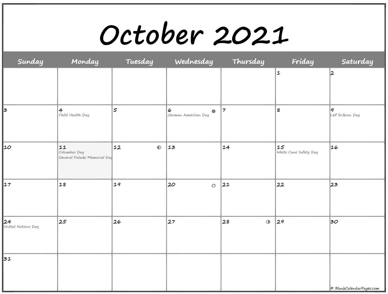 October 2021 Lunar Calendar | Moon Phase Calendar July 2021 Lunar Calendar