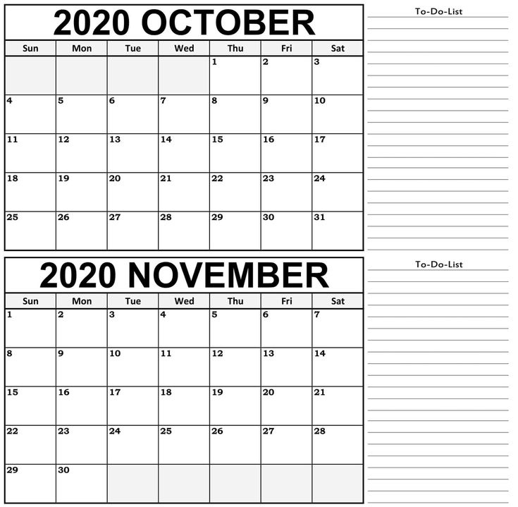 October 2020 To January 2021 Calendar – Printable Blank Calendar Template