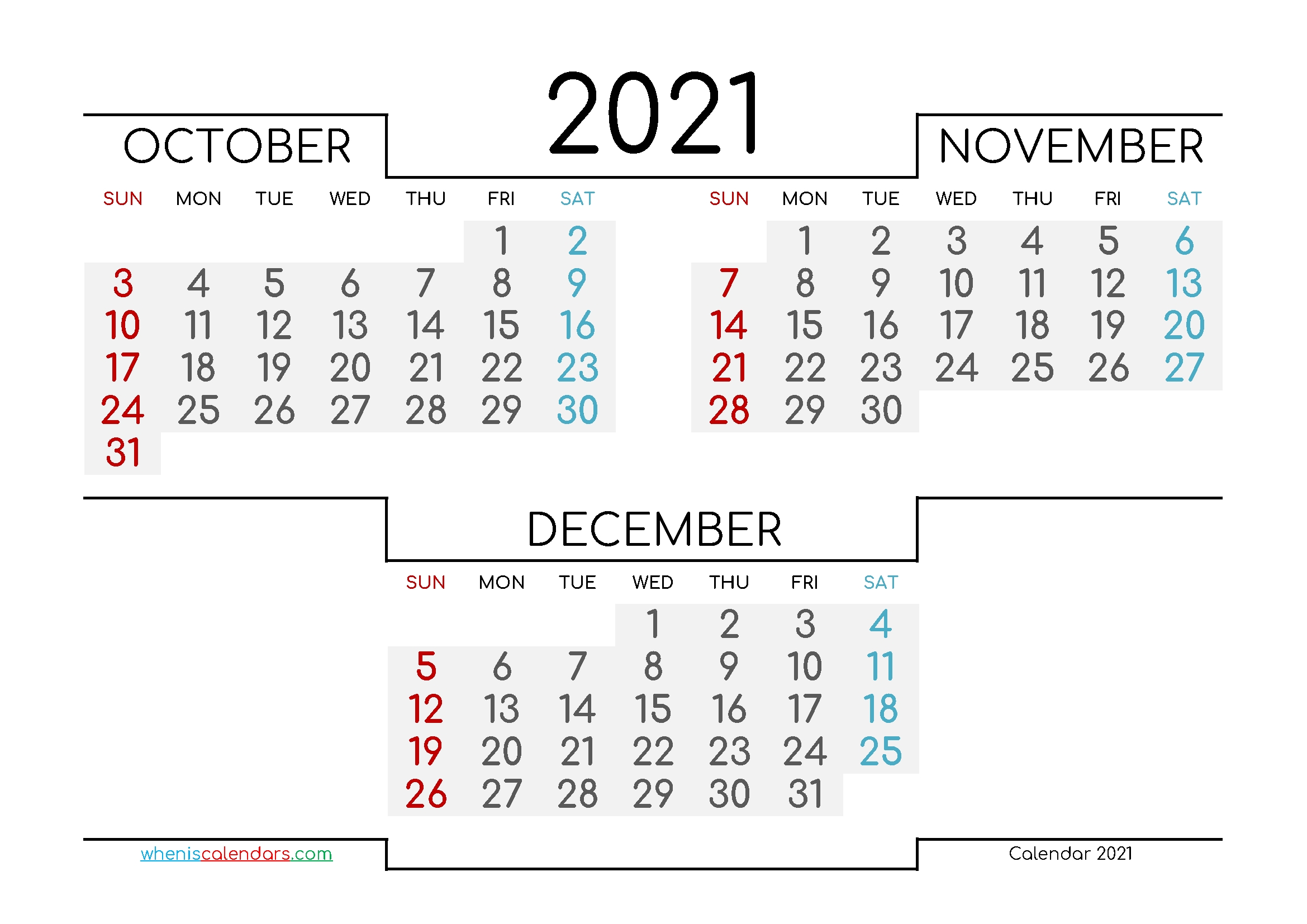 October November December 2021 Printable Calendar 2021 November December Calendar