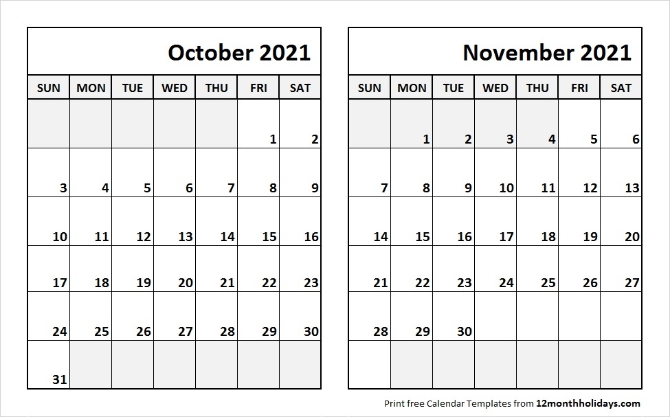 Print October November 2021 Calendar Template | 2 Month Calendar November 2021 In Hijri Calendar