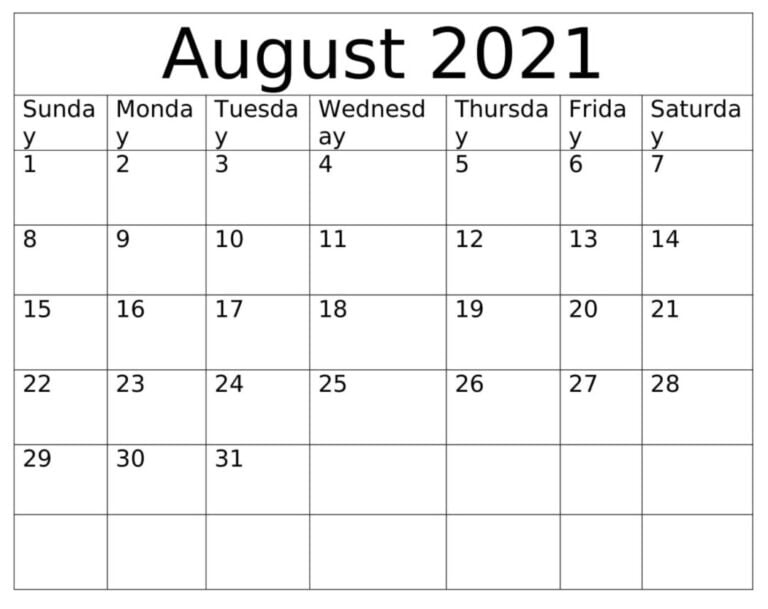 Printable August 2021 Calendar With Holidays - Mycalendarlabs August 2021 Calendar With Holidays