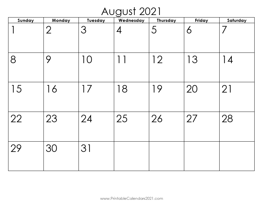 Printable Calendar 2021 With Holidays Yearly, Monthly, Doc, Pdf, Blank Blank Calendar Pages August 2021