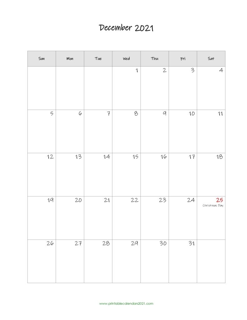 Printable Calendar December 2021, Printable 2021 Calendar With Holidays December 2021 Calendar With Holidays Printable