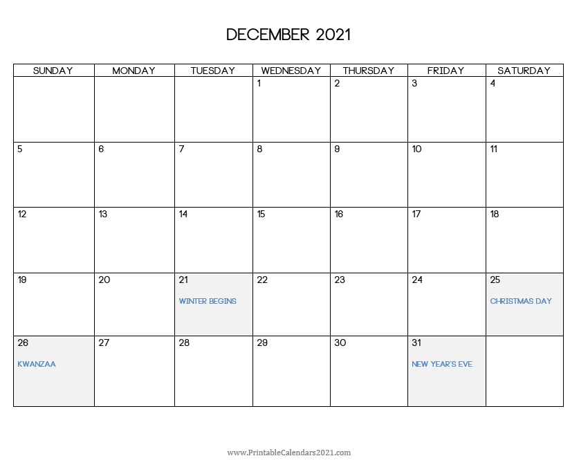 Printable Calendar December 2021, Printable 2021 Calendar With Holidays December 2021 Calendar Word