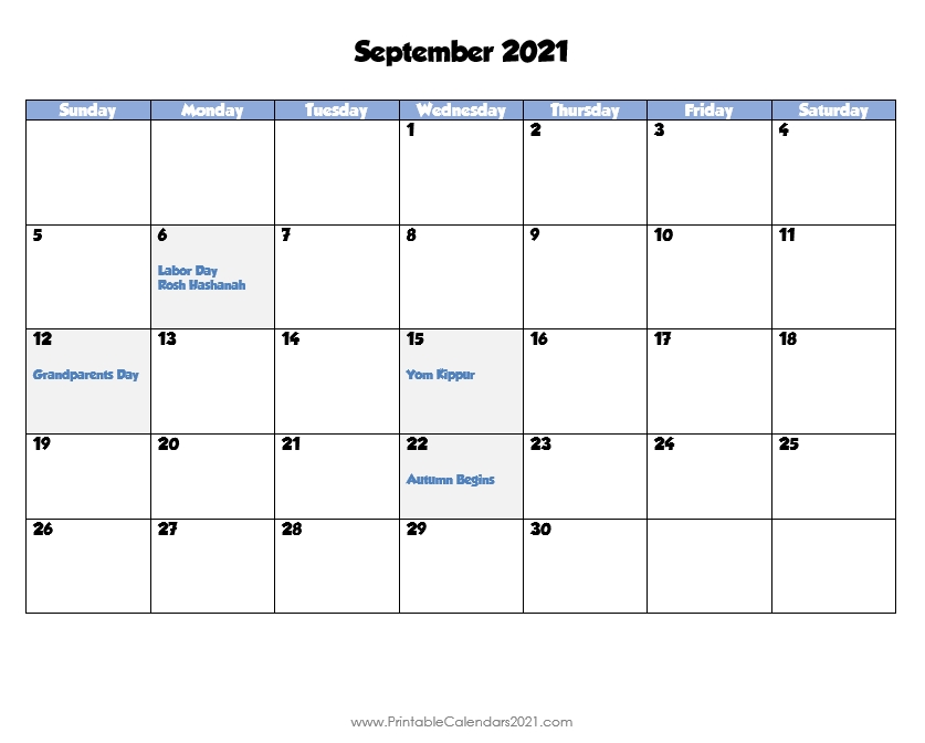 Printable Calendar September 2021, Printable 2021 Calendar With Holidays Printable Calendar September 2020 To September 2021