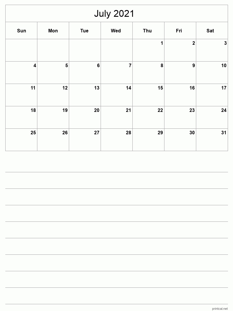 Printable July 2021 Calendar | Free Printable Calendars February Through July 2021 Calendar