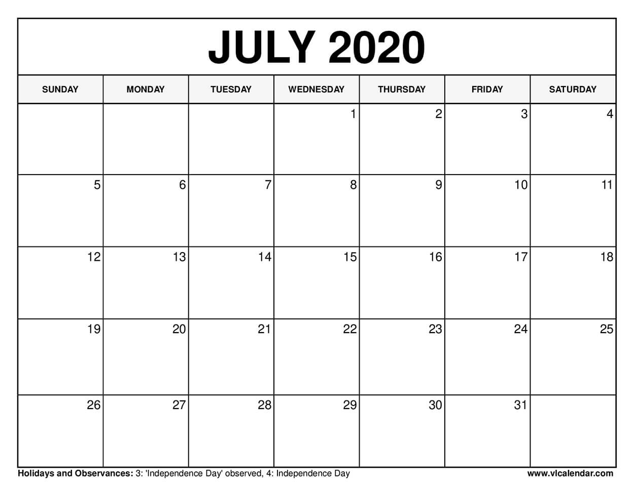 Printable July 2021 Calendar Templates With Holidays Free Printable Calendar July 2020 To June 2021