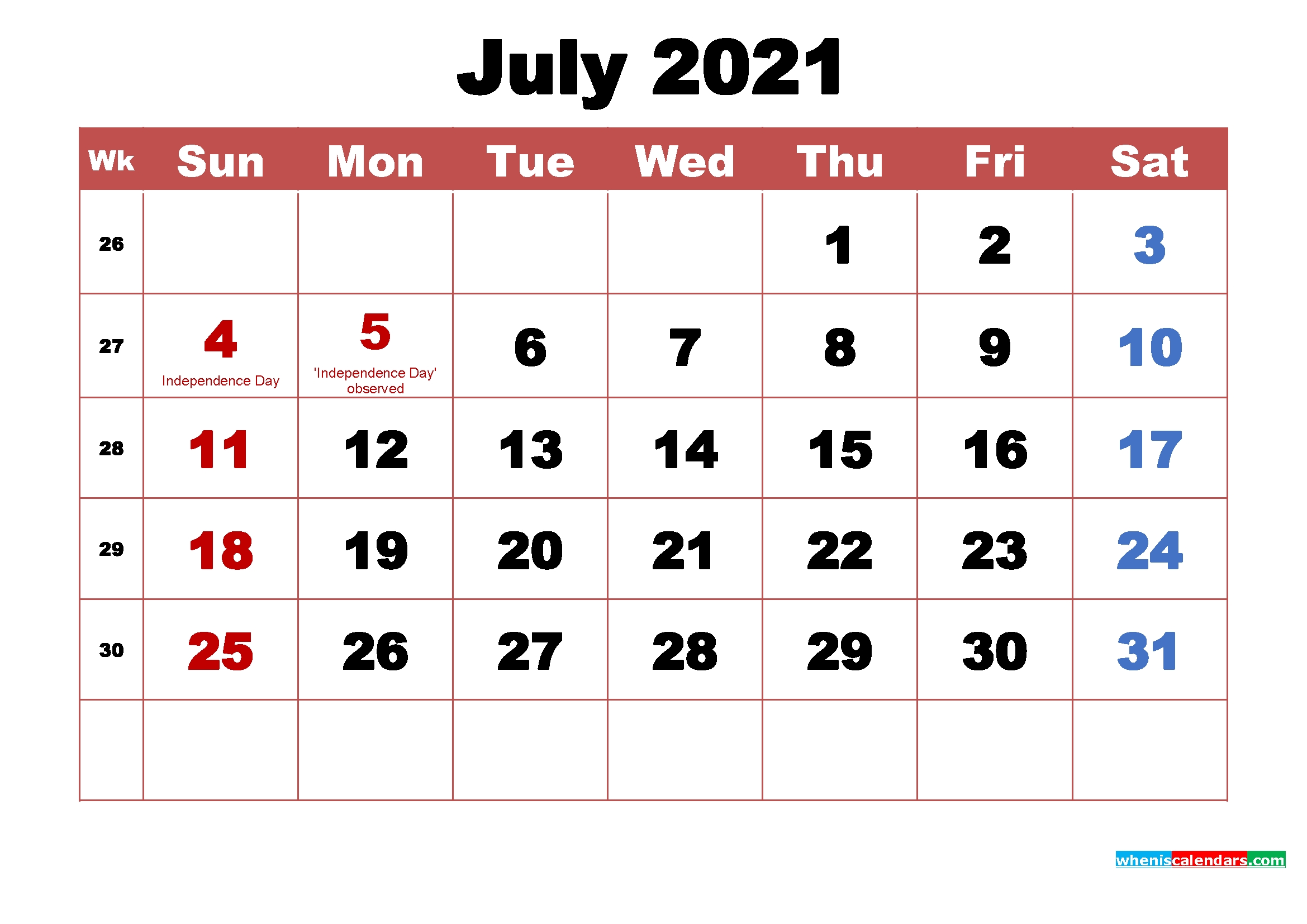 Printable July 2021 Calendar With Holidays Word, Pdf July 2020 To July 2021 Calendar