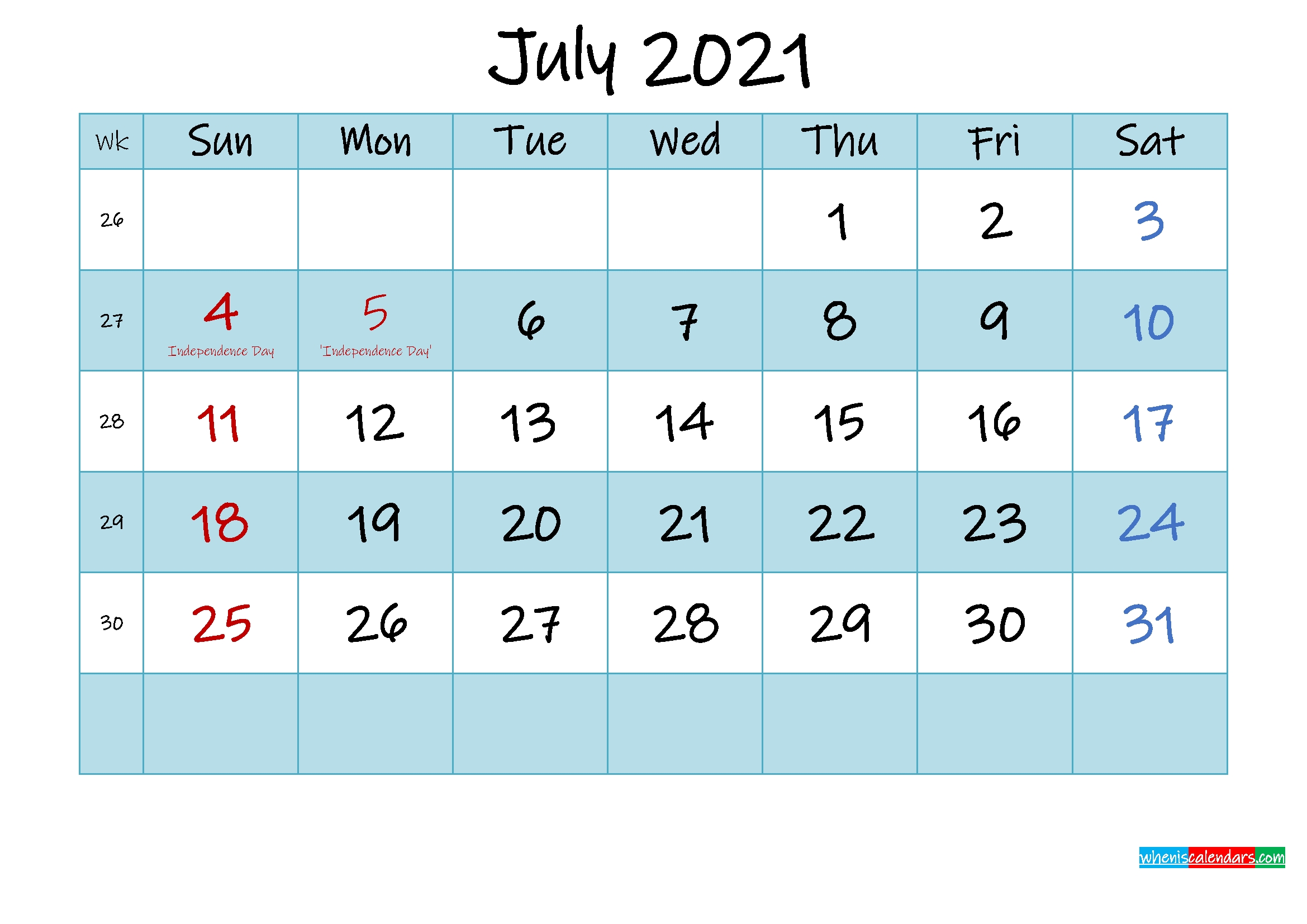 Printable July 2021 Calendar Word - Template No.ink21M475 July 2020 To December 2021 Calendar