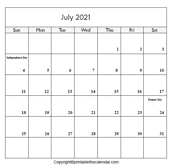 Printable July 2021 Holiday Calendar | Printable The Calendar July 2021 Calendar Holidays