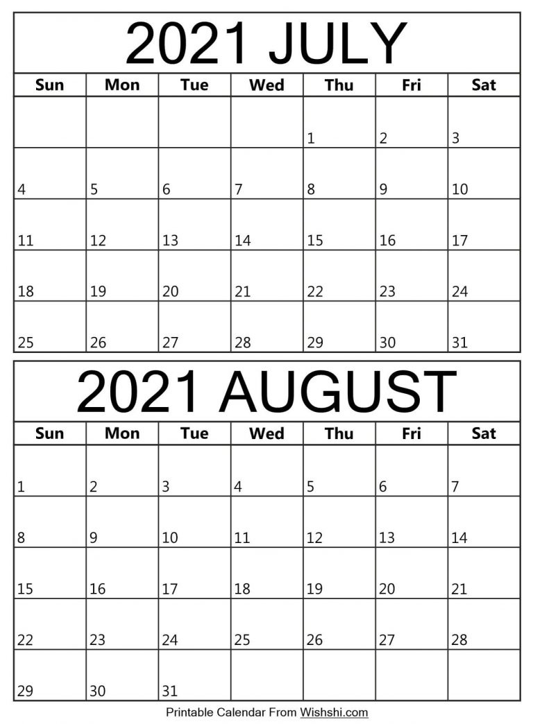 Printable July August 2021 Calendar - Free Printable Calendars July August 2021 Calendar August 2021 Calendar Events
