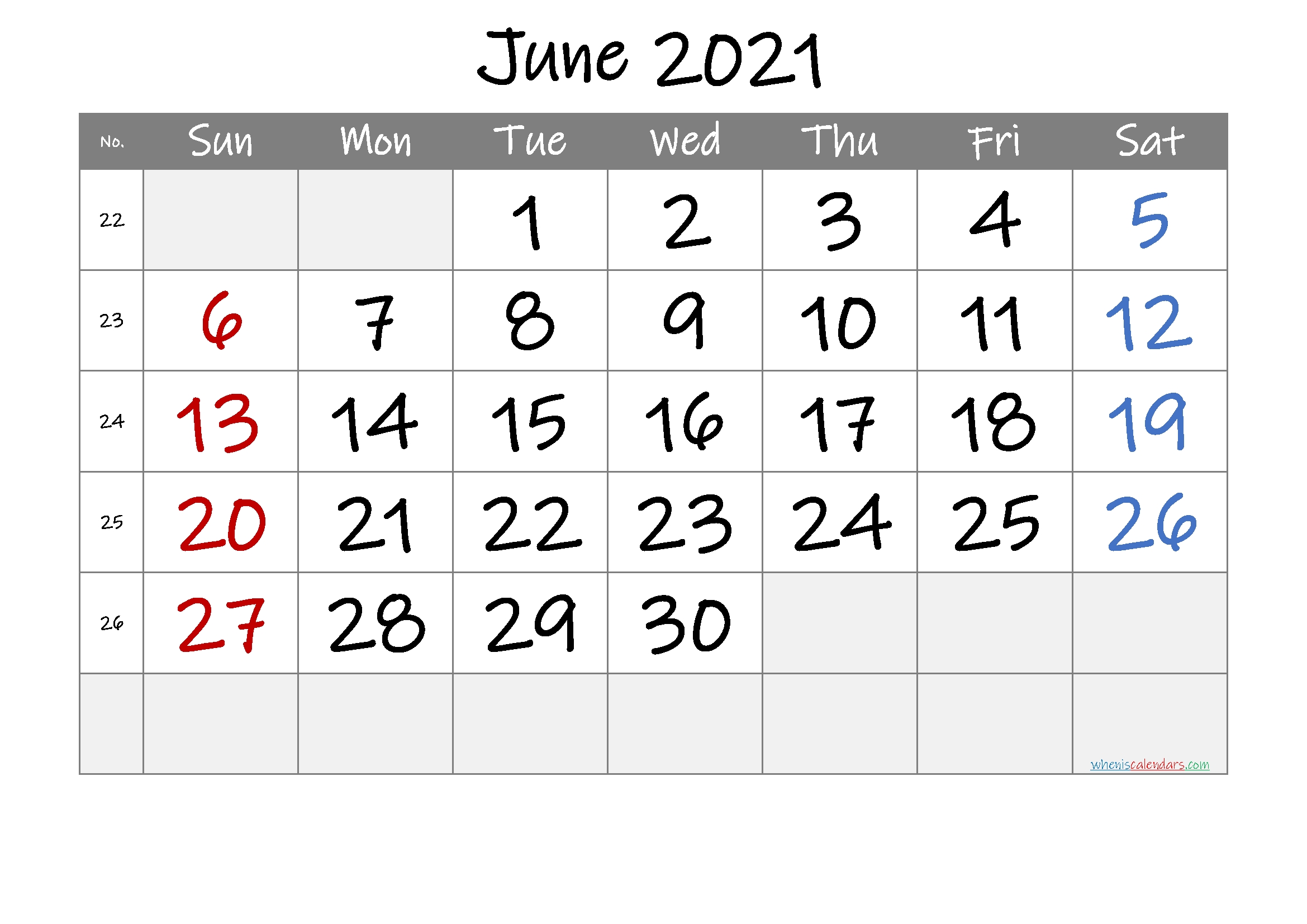 Printable June 2021 Calendar - 6 Templates Printable June 2021 Calendar Page