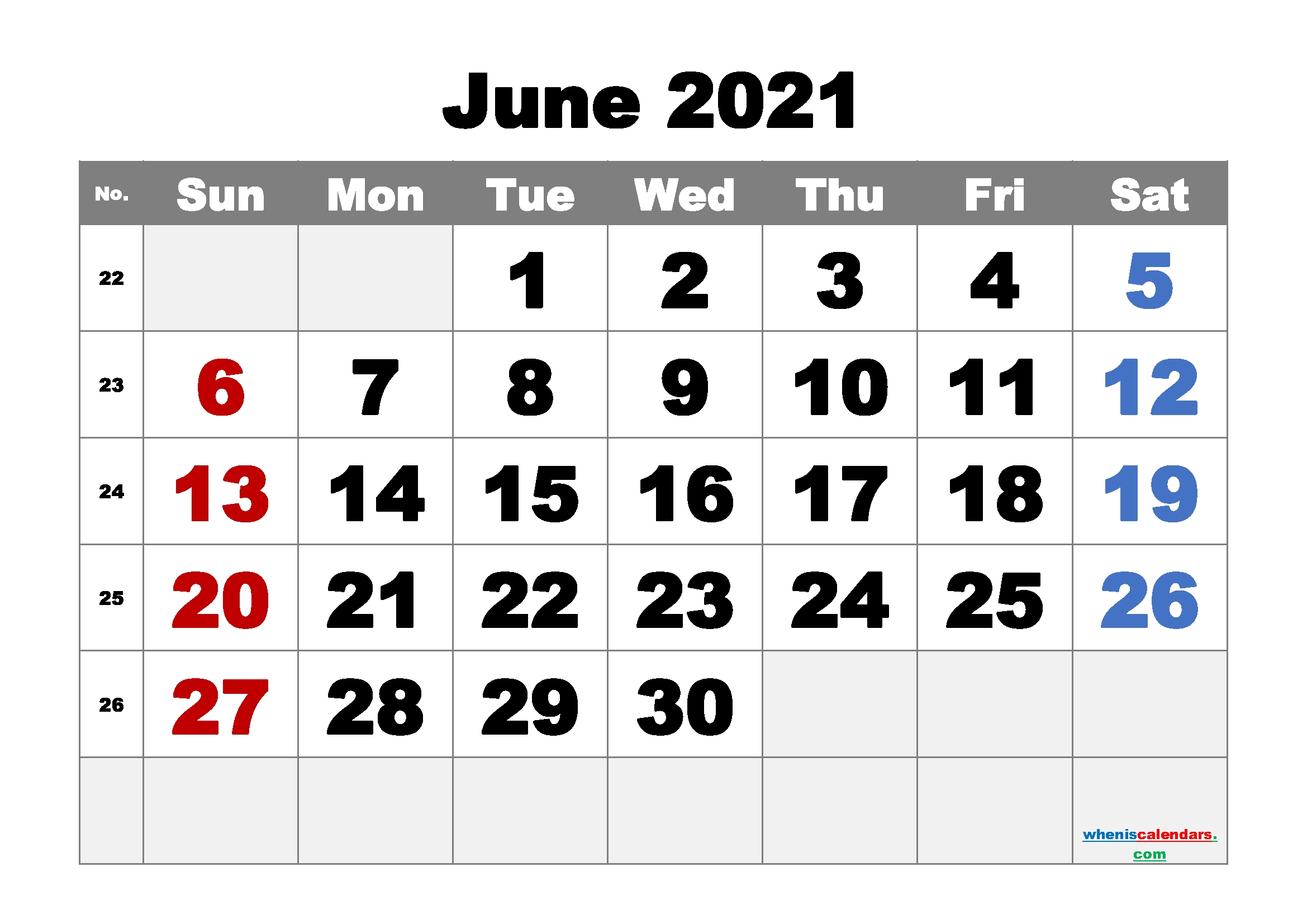 Printable June 2021 Calendar Free | Template M21Arialblack2 June-August 2021 Calendar