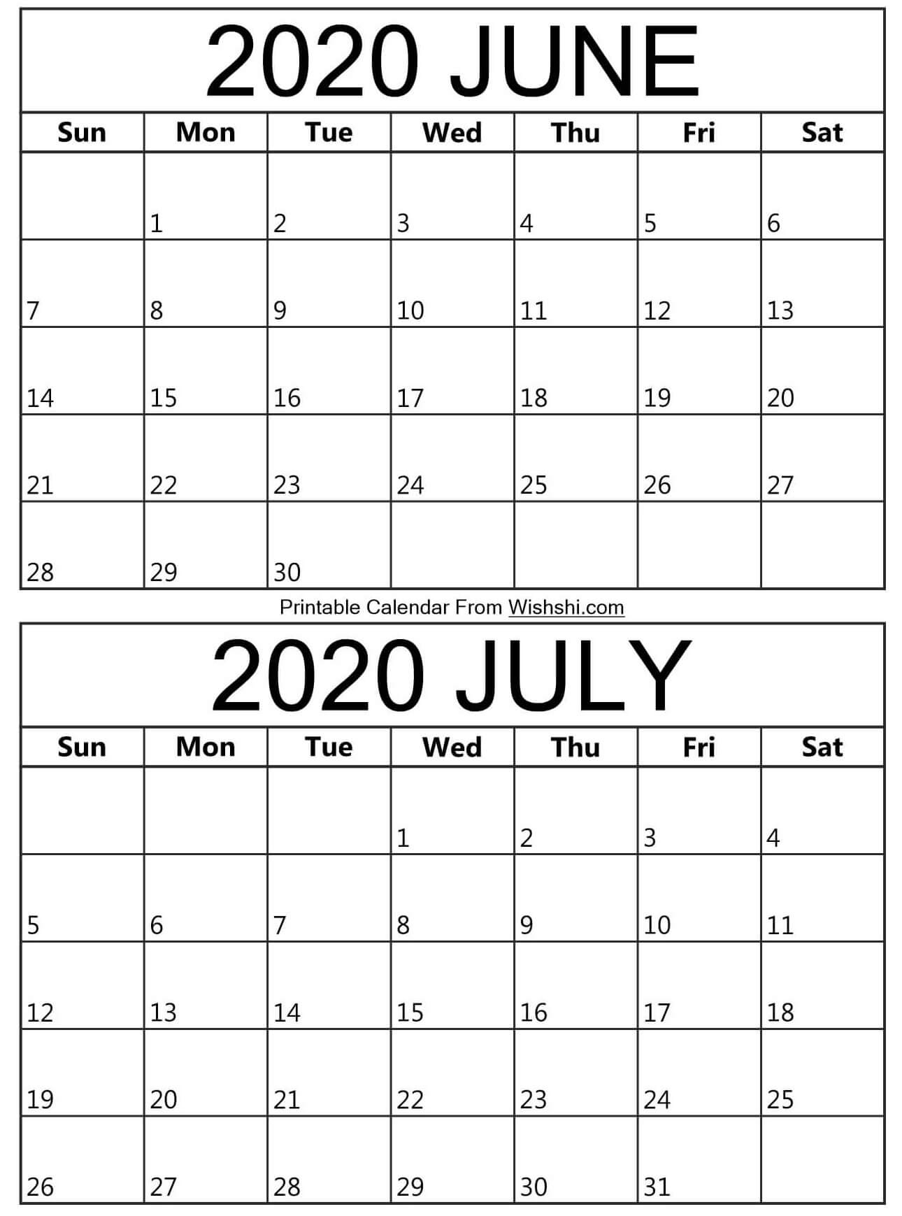Printable June July Calendar Free Printable Calendar July 2020 To June 2021